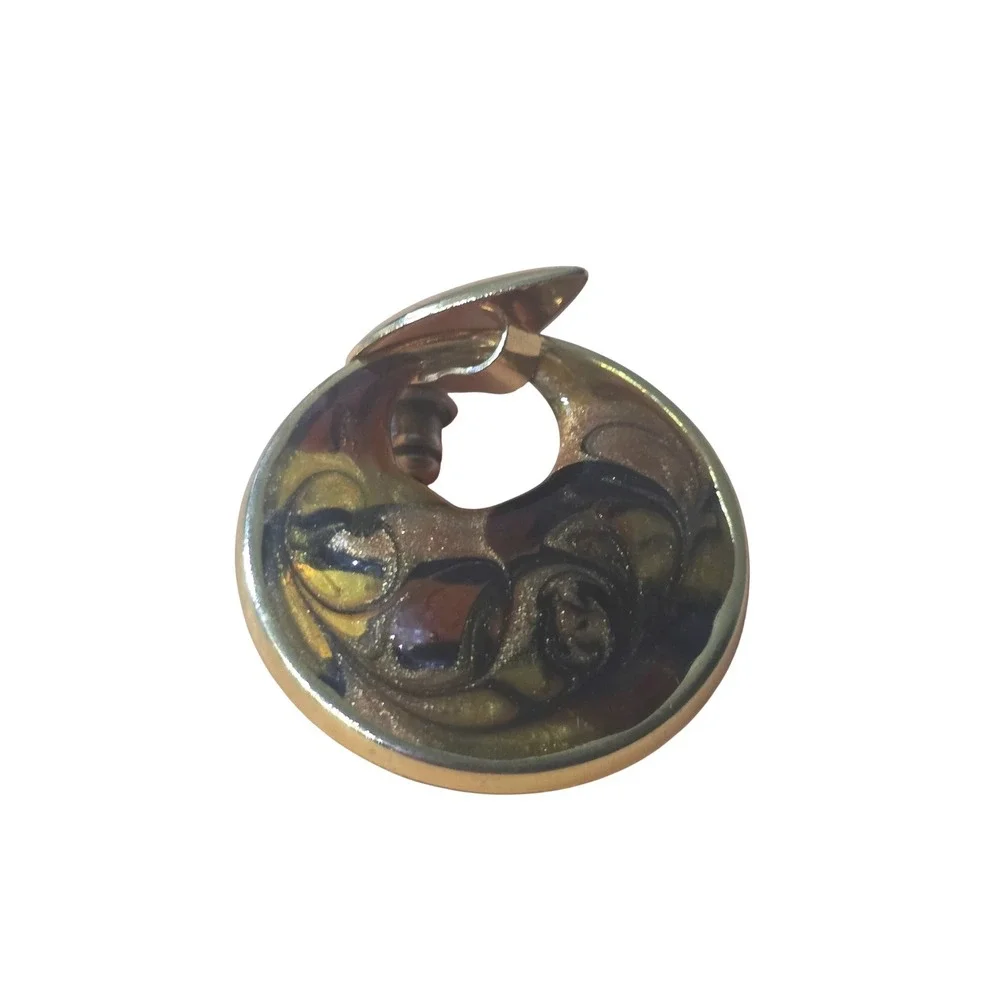 Vintage Style Gold Tone Enamel Abstract Swirl Door Knocker Drop‎ Stud Earrings
